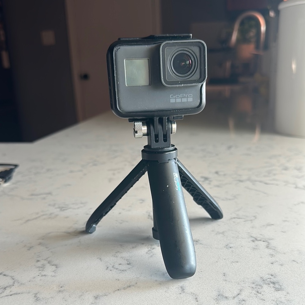 GoPro Black Simulated Camera with Compact Tripod